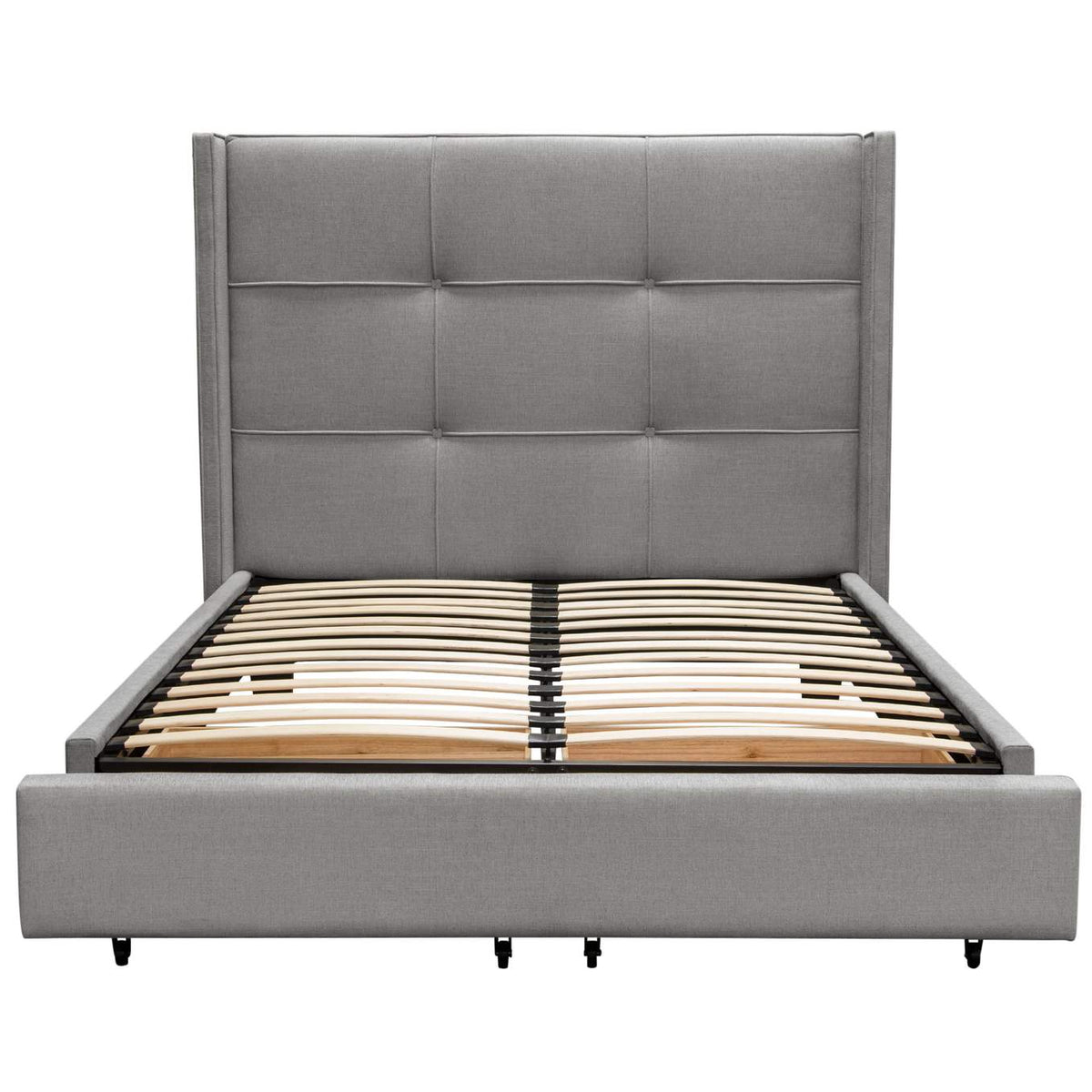 BEVERLYGRQUBED Beverly Queen Bed With Integrated Footboard Storage Unit & Accent Wings In Grey Fabric By Diamond Sofa