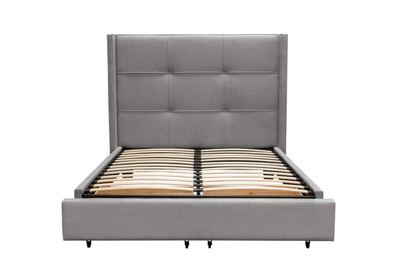BEVERLYGRQUBED Beverly Queen Bed With Integrated Footboard Storage Unit & Accent Wings In Grey Fabric By Diamond Sofa