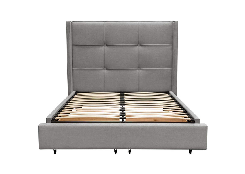 BEVERLYGRQUBED Beverly Queen Bed With Integrated Footboard Storage Unit & Accent Wings In Grey Fabric By Diamond Sofa