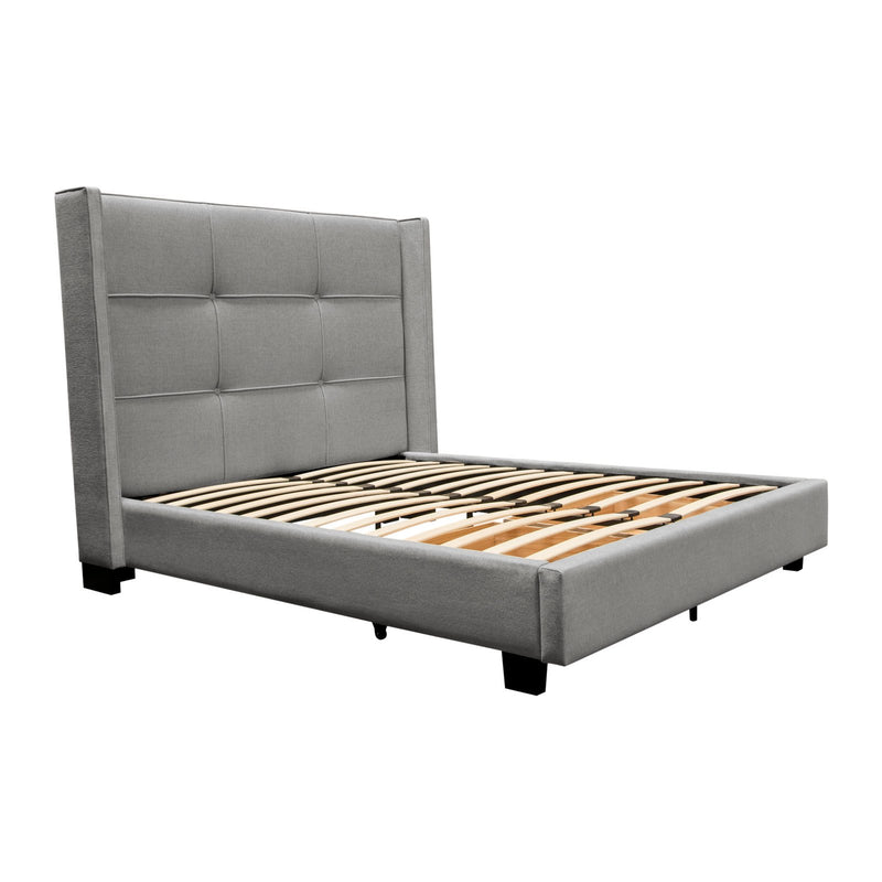 Beverly Queen Bed with Integrated Footboard Storage Unit & Accent Wings in Grey Fabric
