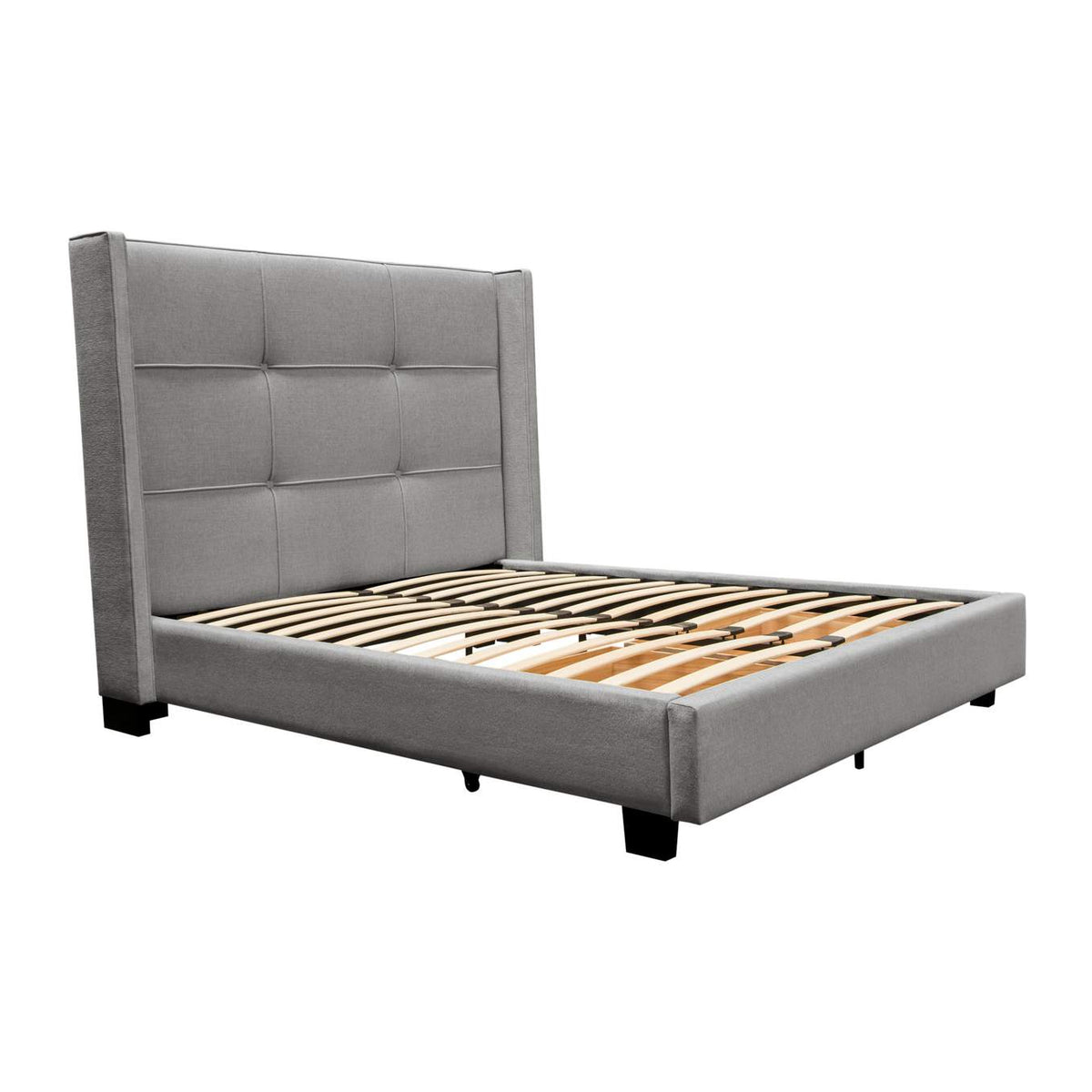 BEVERLYGRQUBED Beverly Queen Bed With Integrated Footboard Storage Unit & Accent Wings In Grey Fabric By Diamond Sofa