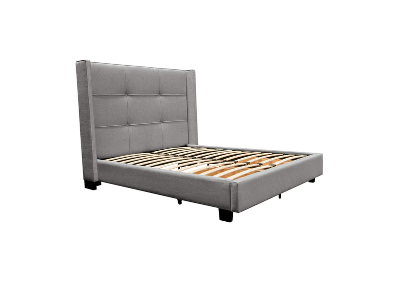 BEVERLYGRQUBED Beverly Queen Bed With Integrated Footboard Storage Unit & Accent Wings In Grey Fabric By Diamond Sofa