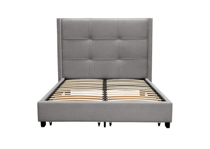 BEVERLYGRQUBED Beverly Queen Bed With Integrated Footboard Storage Unit & Accent Wings In Grey Fabric By Diamond Sofa
