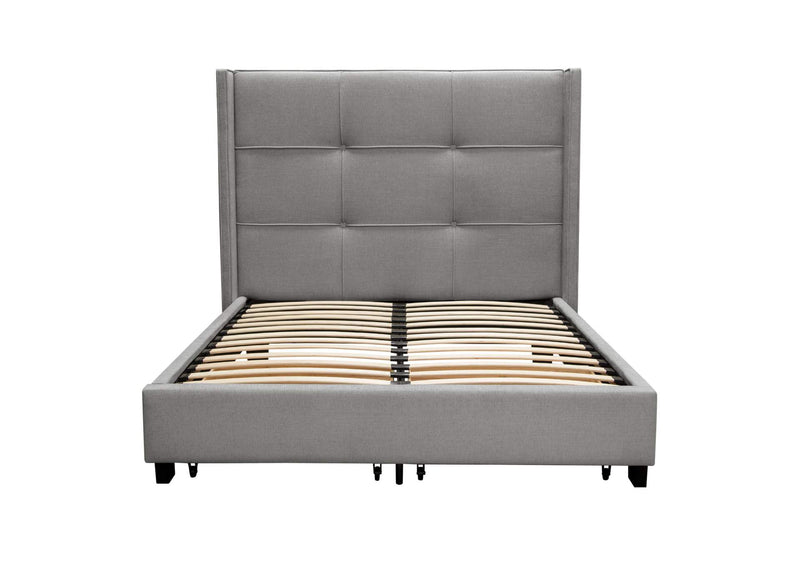 BEVERLYGRQUBED Beverly Queen Bed With Integrated Footboard Storage Unit & Accent Wings In Grey Fabric By Diamond Sofa