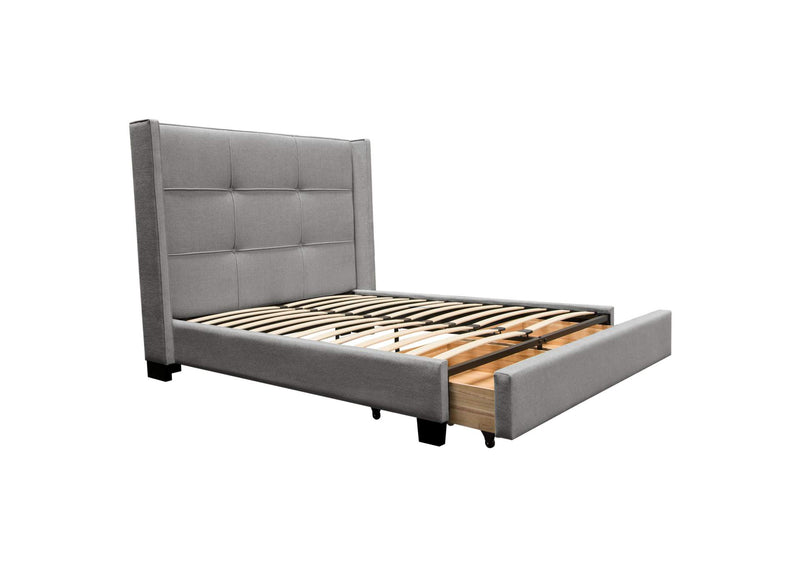 BEVERLYGRQUBED Beverly Queen Bed With Integrated Footboard Storage Unit & Accent Wings In Grey Fabric By Diamond Sofa
