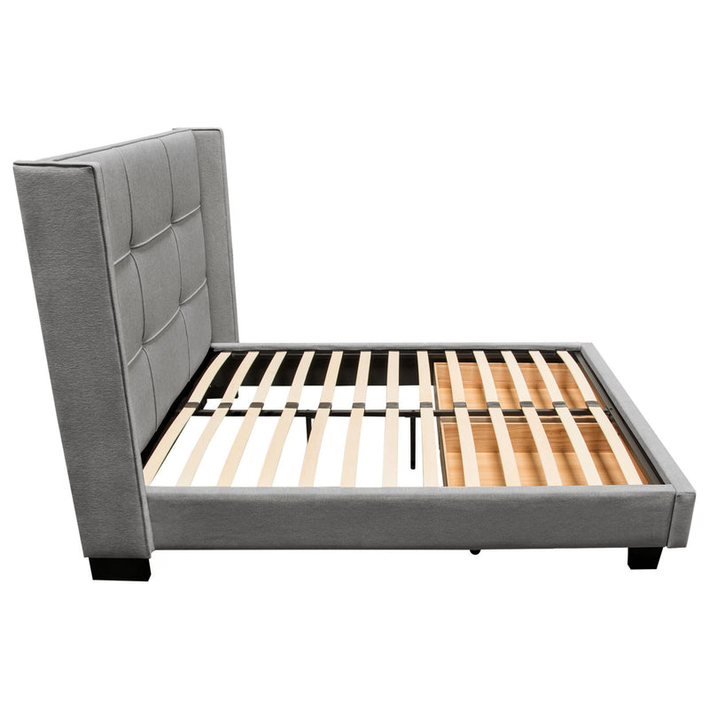 Beverly Queen Bed with Integrated Footboard Storage Unit & Accent Wings in Grey Fabric