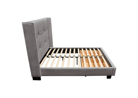 BEVERLYGRQUBED Beverly Queen Bed With Integrated Footboard Storage Unit & Accent Wings In Grey Fabric By Diamond Sofa