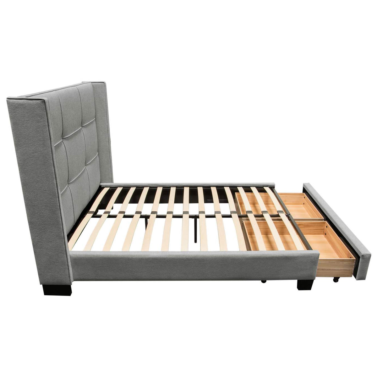 BEVERLYGRQUBED Beverly Queen Bed With Integrated Footboard Storage Unit & Accent Wings In Grey Fabric By Diamond Sofa