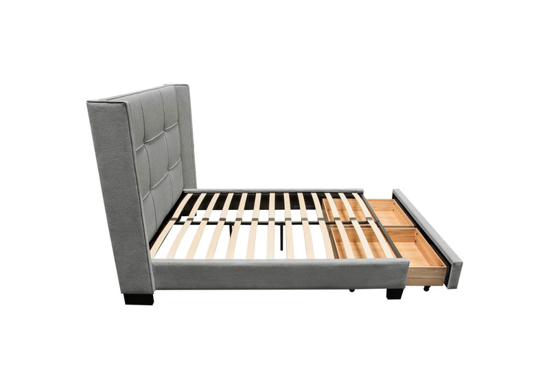 BEVERLYGRQUBED Beverly Queen Bed With Integrated Footboard Storage Unit & Accent Wings In Grey Fabric By Diamond Sofa