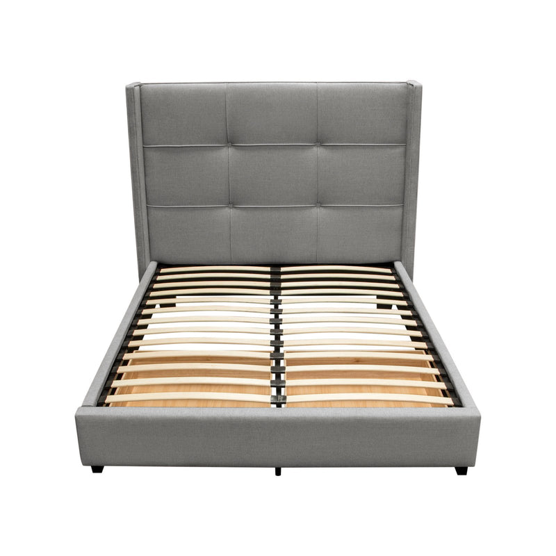 Beverly Queen Bed with Integrated Footboard Storage Unit & Accent Wings in Grey Fabric