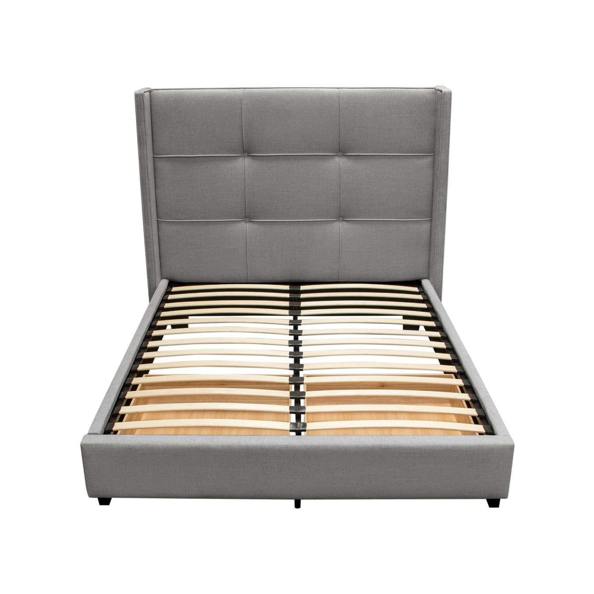 BEVERLYGRQUBED Beverly Queen Bed With Integrated Footboard Storage Unit & Accent Wings In Grey Fabric By Diamond Sofa