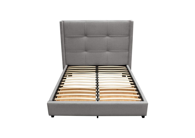 BEVERLYGRQUBED Beverly Queen Bed With Integrated Footboard Storage Unit & Accent Wings In Grey Fabric By Diamond Sofa