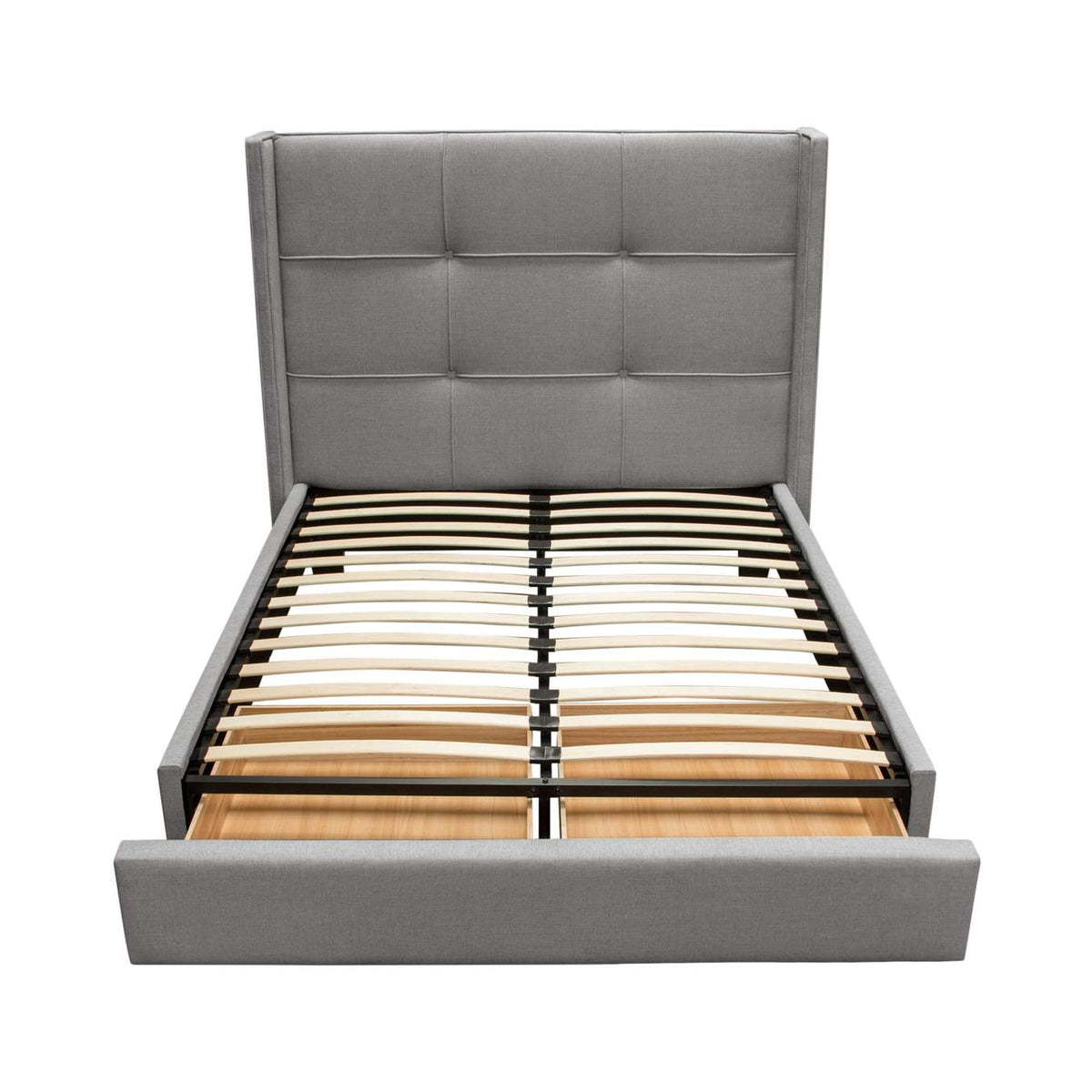 BEVERLYGRQUBED Beverly Queen Bed With Integrated Footboard Storage Unit & Accent Wings In Grey Fabric By Diamond Sofa