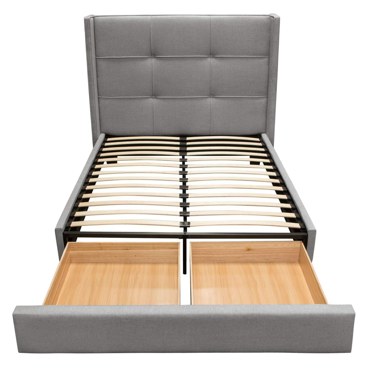 BEVERLYGRQUBED Beverly Queen Bed With Integrated Footboard Storage Unit & Accent Wings In Grey Fabric By Diamond Sofa