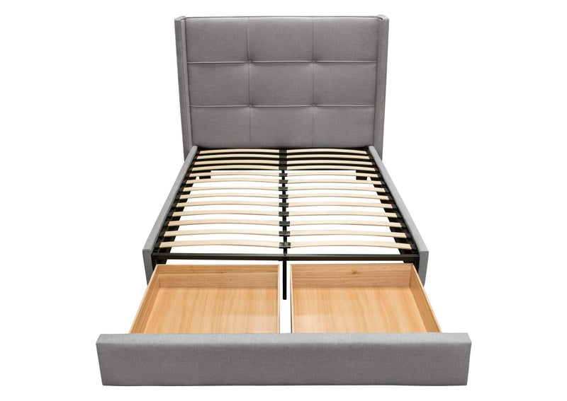 BEVERLYGRQUBED Beverly Queen Bed With Integrated Footboard Storage Unit & Accent Wings In Grey Fabric By Diamond Sofa