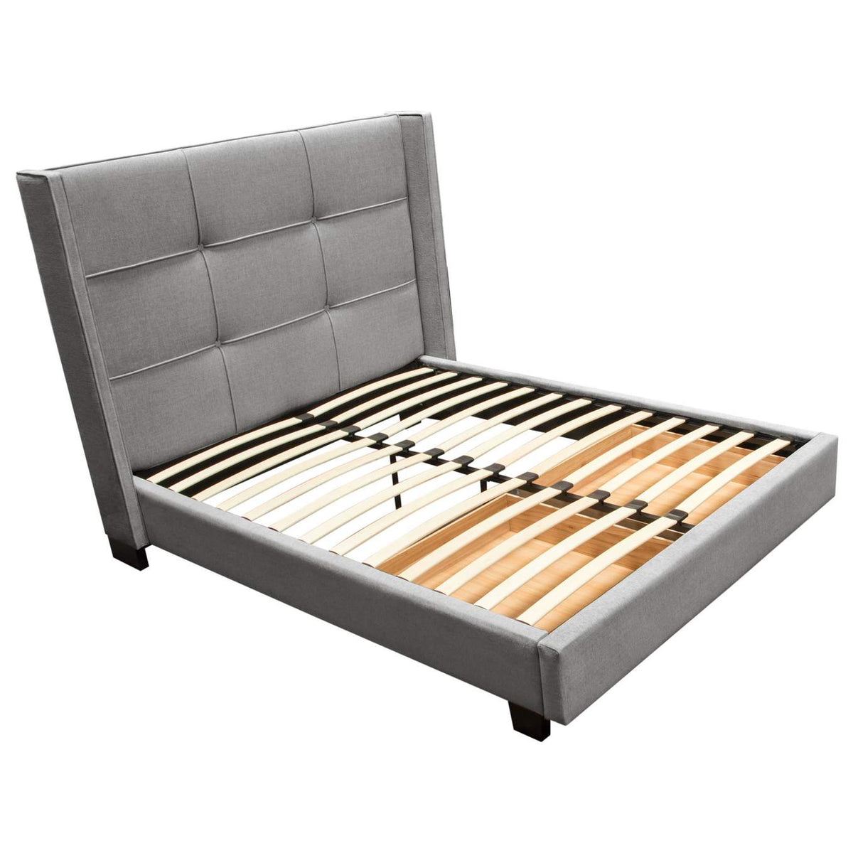 BEVERLYGRQUBED Beverly Queen Bed With Integrated Footboard Storage Unit & Accent Wings In Grey Fabric By Diamond Sofa