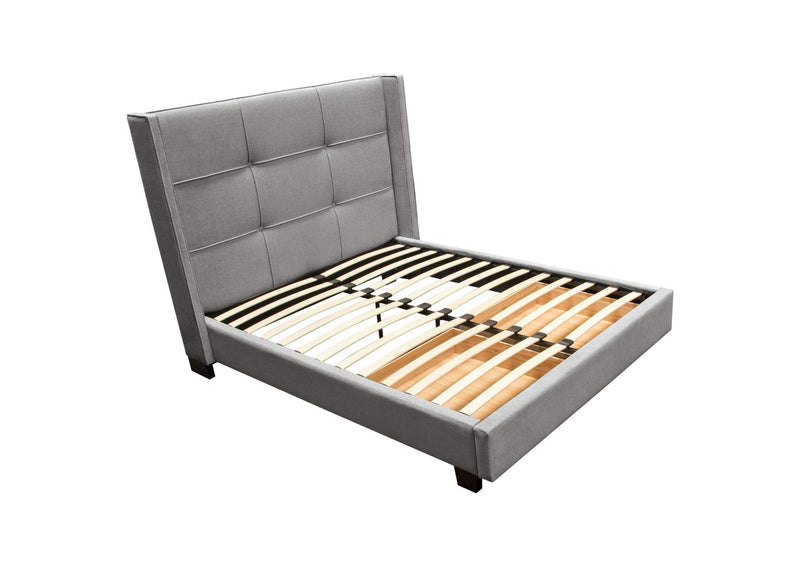 BEVERLYGRQUBED Beverly Queen Bed With Integrated Footboard Storage Unit & Accent Wings In Grey Fabric By Diamond Sofa