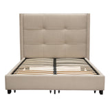 Beverly Queen Bed with Integrated Footboard Storage Unit & Accent Wings in Sand Fabric