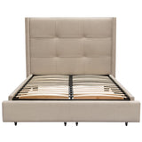 Beverly Queen Bed with Integrated Footboard Storage Unit & Accent Wings in Sand Fabric
