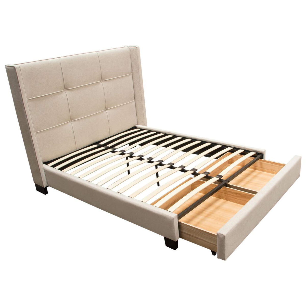 BEVERLYSDQUBED Beverly Queen Bed With Integrated Footboard Storage Unit & Accent Wings In Sand Fabric By Diamond Sofa