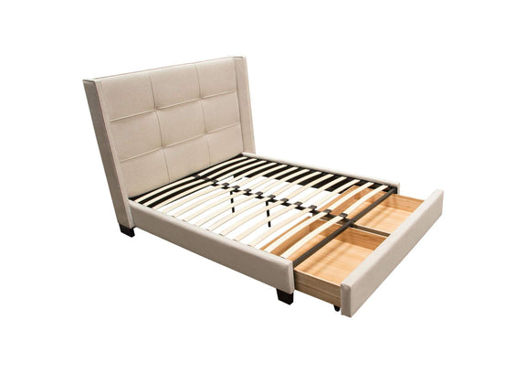 BEVERLYSDQUBED Beverly Queen Bed With Integrated Footboard Storage Unit & Accent Wings In Sand Fabric By Diamond Sofa