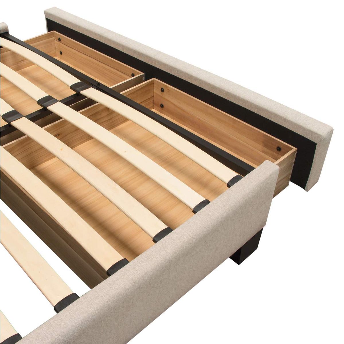 BEVERLYSDQUBED Beverly Queen Bed With Integrated Footboard Storage Unit & Accent Wings In Sand Fabric By Diamond Sofa