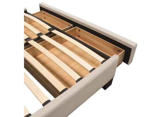 BEVERLYSDQUBED Beverly Queen Bed With Integrated Footboard Storage Unit & Accent Wings In Sand Fabric By Diamond Sofa