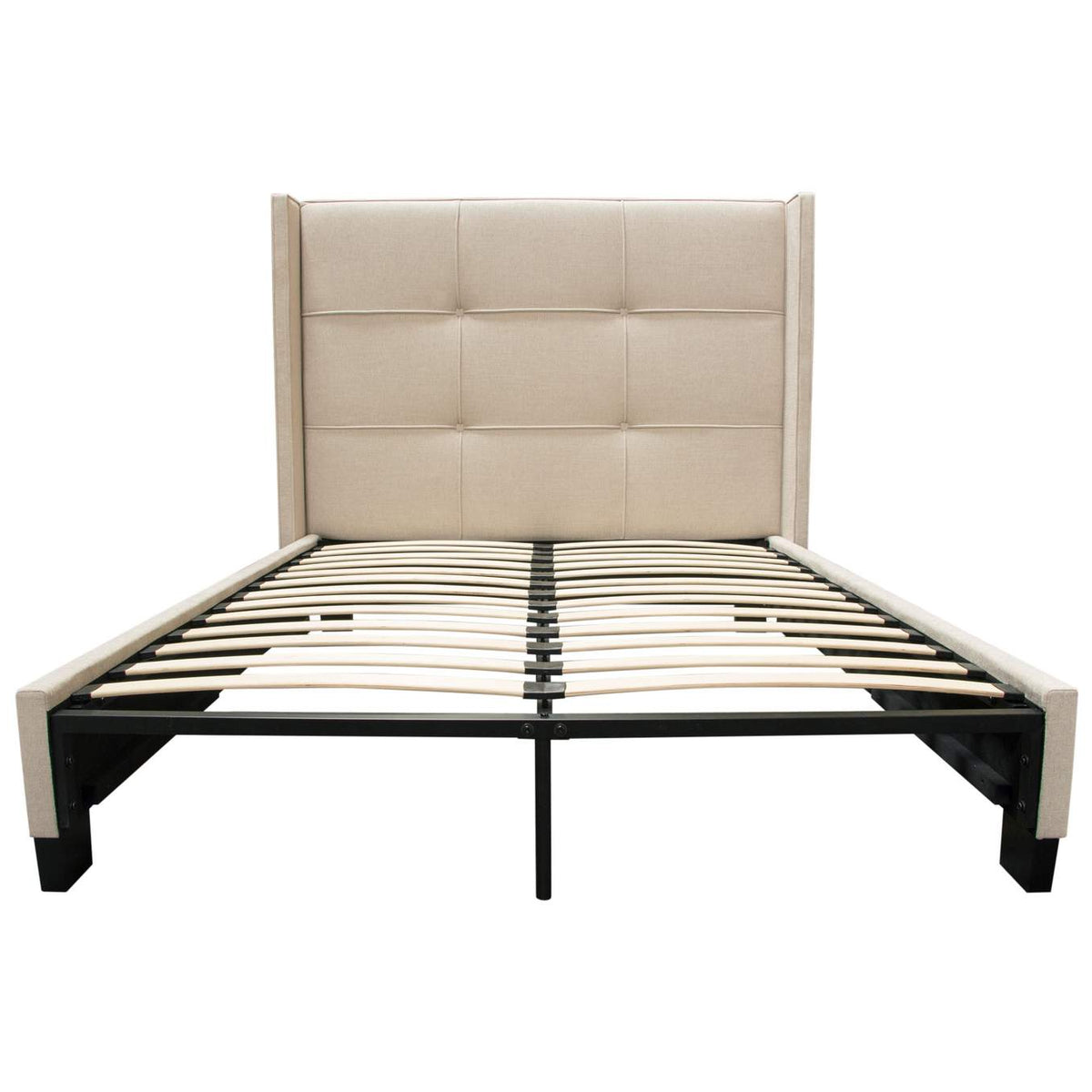 BEVERLYSDQUBED Beverly Queen Bed With Integrated Footboard Storage Unit & Accent Wings In Sand Fabric By Diamond Sofa
