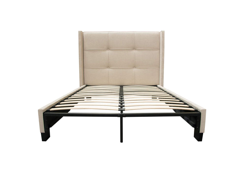 BEVERLYSDQUBED Beverly Queen Bed With Integrated Footboard Storage Unit & Accent Wings In Sand Fabric By Diamond Sofa
