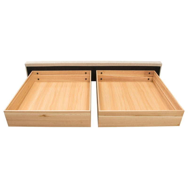 Beverly Queen Bed with Integrated Footboard Storage Unit & Accent Wings in Sand Fabric