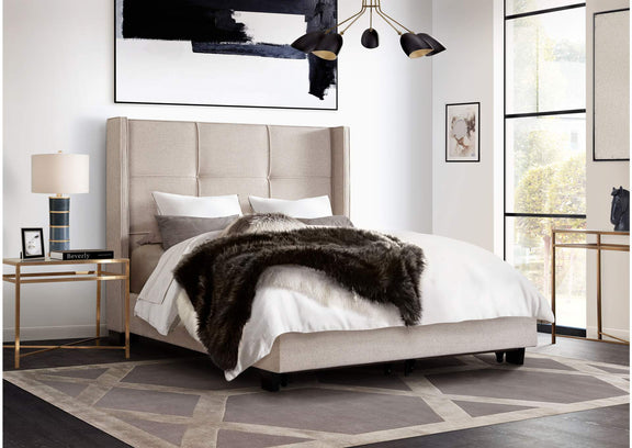 BEVERLYSDQUBED Beverly Queen Bed With Integrated Footboard Storage Unit & Accent Wings In Sand Fabric By Diamond Sofa