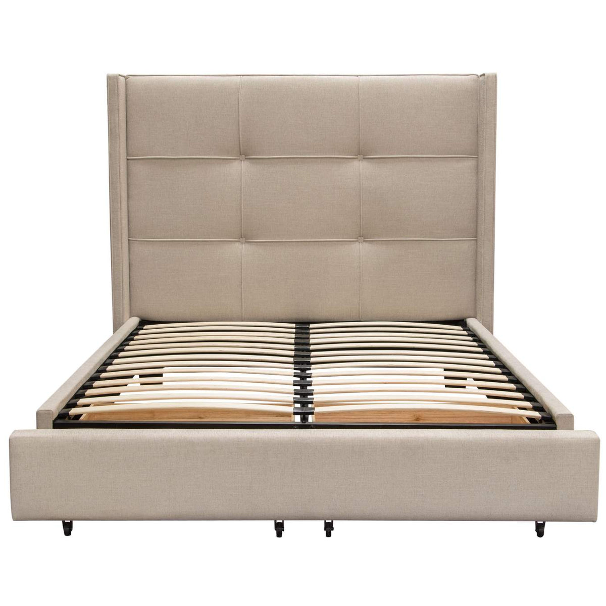 BEVERLYSDQUBED Beverly Queen Bed With Integrated Footboard Storage Unit & Accent Wings In Sand Fabric By Diamond Sofa