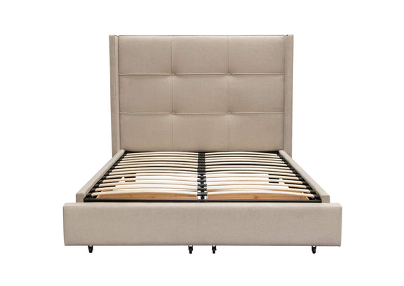 BEVERLYSDQUBED Beverly Queen Bed With Integrated Footboard Storage Unit & Accent Wings In Sand Fabric By Diamond Sofa