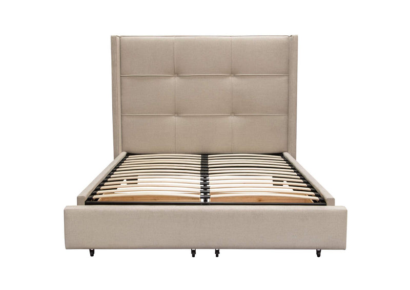 BEVERLYSDQUBED Beverly Queen Bed With Integrated Footboard Storage Unit & Accent Wings In Sand Fabric By Diamond Sofa