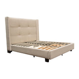 Beverly Queen Bed with Integrated Footboard Storage Unit & Accent Wings in Sand Fabric