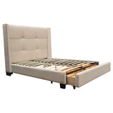 Beverly Queen Bed with Integrated Footboard Storage Unit & Accent Wings in Sand Fabric