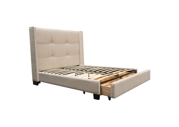 BEVERLYSDQUBED Beverly Queen Bed With Integrated Footboard Storage Unit & Accent Wings In Sand Fabric By Diamond Sofa