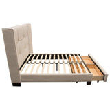 Beverly Queen Bed with Integrated Footboard Storage Unit & Accent Wings in Sand Fabric