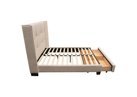 BEVERLYSDQUBED Beverly Queen Bed With Integrated Footboard Storage Unit & Accent Wings In Sand Fabric By Diamond Sofa