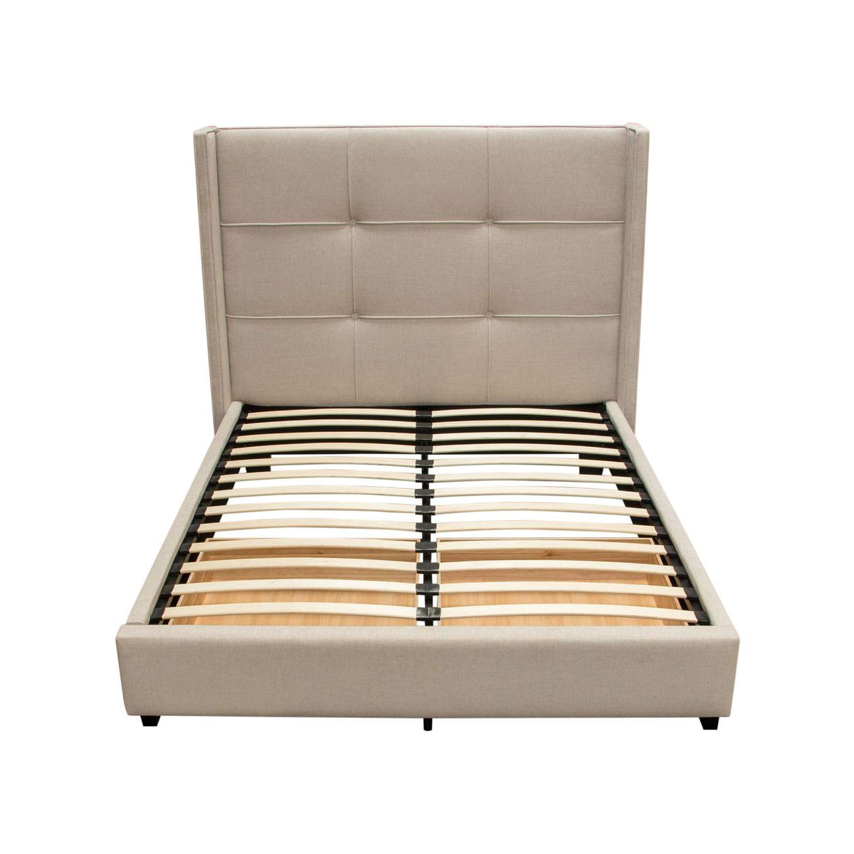 BEVERLYSDQUBED Beverly Queen Bed With Integrated Footboard Storage Unit & Accent Wings In Sand Fabric By Diamond Sofa