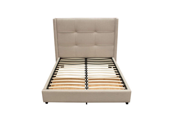 BEVERLYSDQUBED Beverly Queen Bed With Integrated Footboard Storage Unit & Accent Wings In Sand Fabric By Diamond Sofa