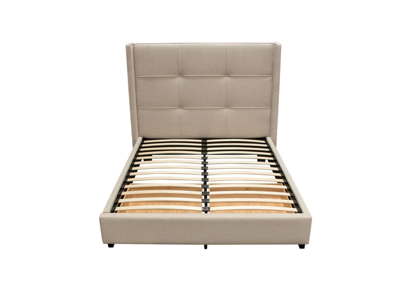 BEVERLYSDQUBED Beverly Queen Bed With Integrated Footboard Storage Unit & Accent Wings In Sand Fabric By Diamond Sofa