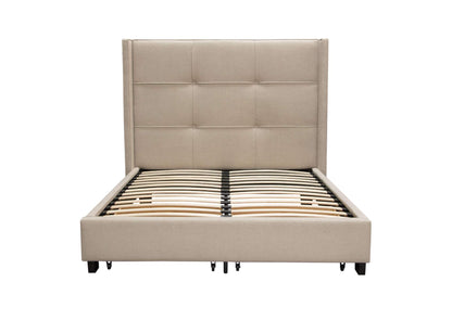 BEVERLYSDQUBED Beverly Queen Bed With Integrated Footboard Storage Unit & Accent Wings In Sand Fabric By Diamond Sofa