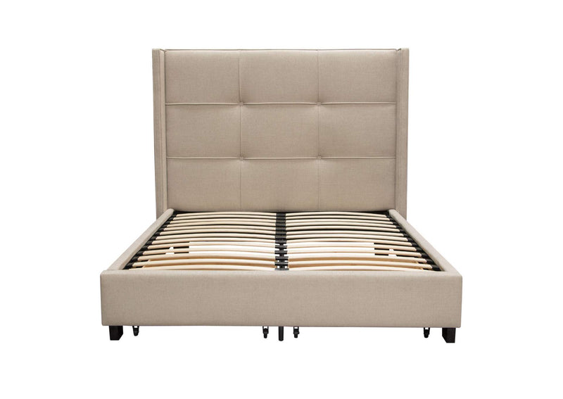 BEVERLYSDQUBED Beverly Queen Bed With Integrated Footboard Storage Unit & Accent Wings In Sand Fabric By Diamond Sofa