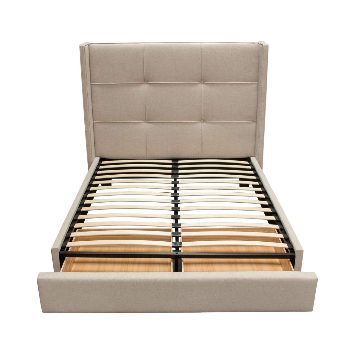 BEVERLYSDQUBED Beverly Queen Bed With Integrated Footboard Storage Unit & Accent Wings In Sand Fabric By Diamond Sofa