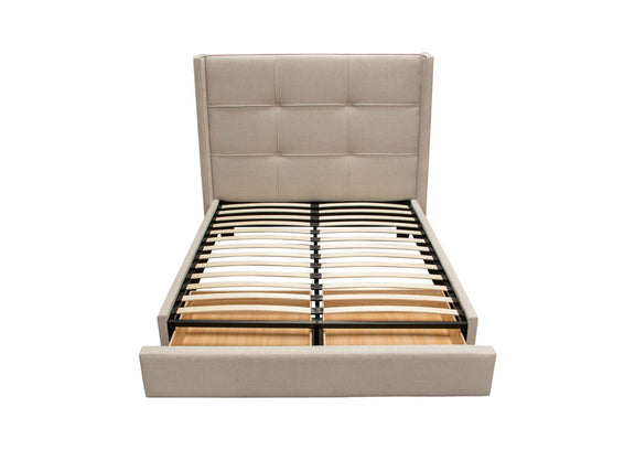 BEVERLYSDQUBED Beverly Queen Bed With Integrated Footboard Storage Unit & Accent Wings In Sand Fabric By Diamond Sofa