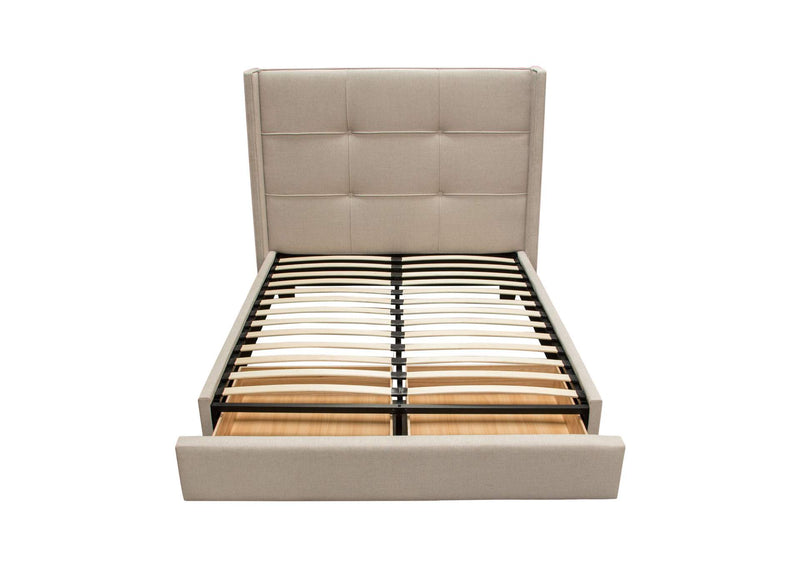 BEVERLYSDQUBED Beverly Queen Bed With Integrated Footboard Storage Unit & Accent Wings In Sand Fabric By Diamond Sofa