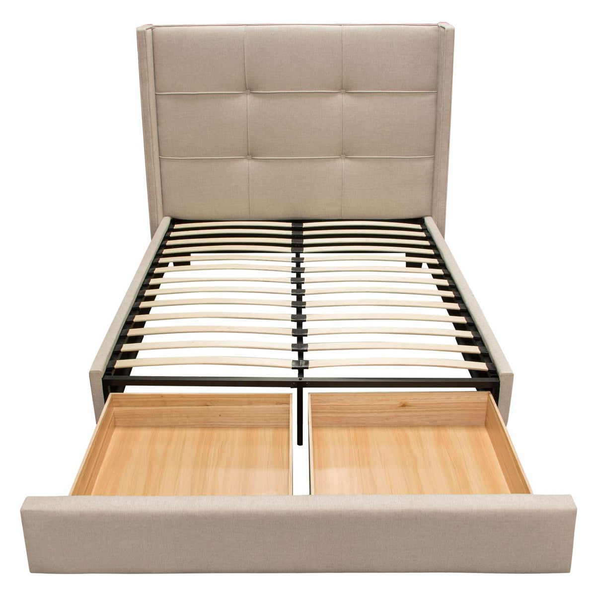 BEVERLYSDQUBED Beverly Queen Bed With Integrated Footboard Storage Unit & Accent Wings In Sand Fabric By Diamond Sofa