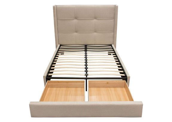 BEVERLYSDQUBED Beverly Queen Bed With Integrated Footboard Storage Unit & Accent Wings In Sand Fabric By Diamond Sofa