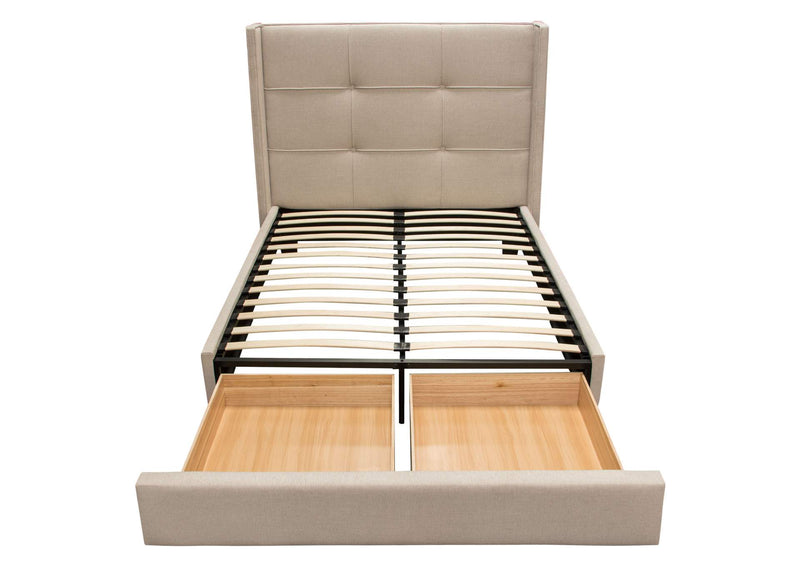 BEVERLYSDQUBED Beverly Queen Bed With Integrated Footboard Storage Unit & Accent Wings In Sand Fabric By Diamond Sofa